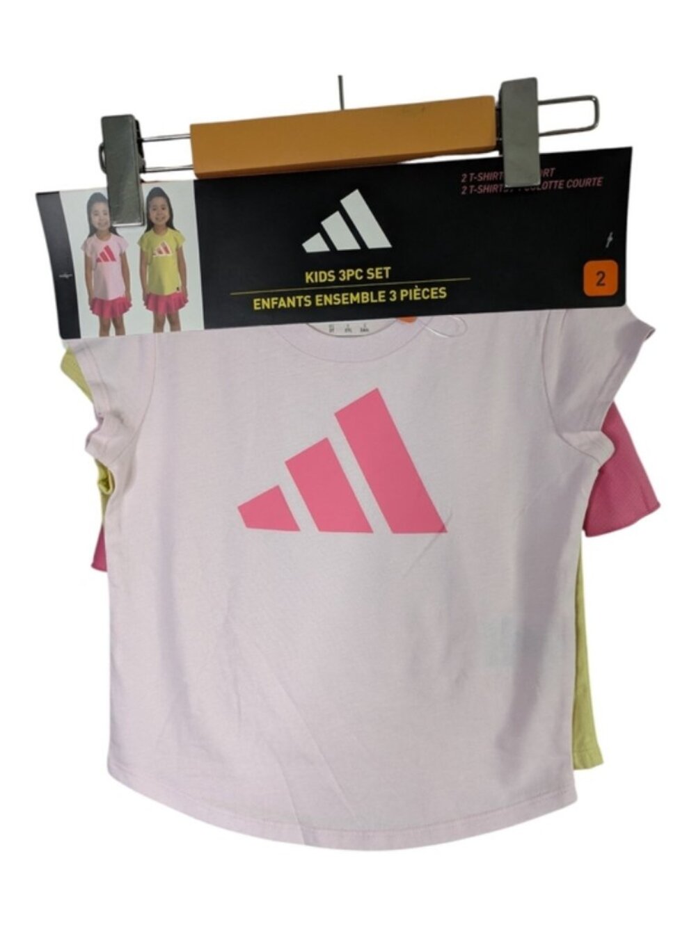 NWT‎ Adidas Girl's 3-piece set T Shirts and Skort Pink/White/Yellow Size 2